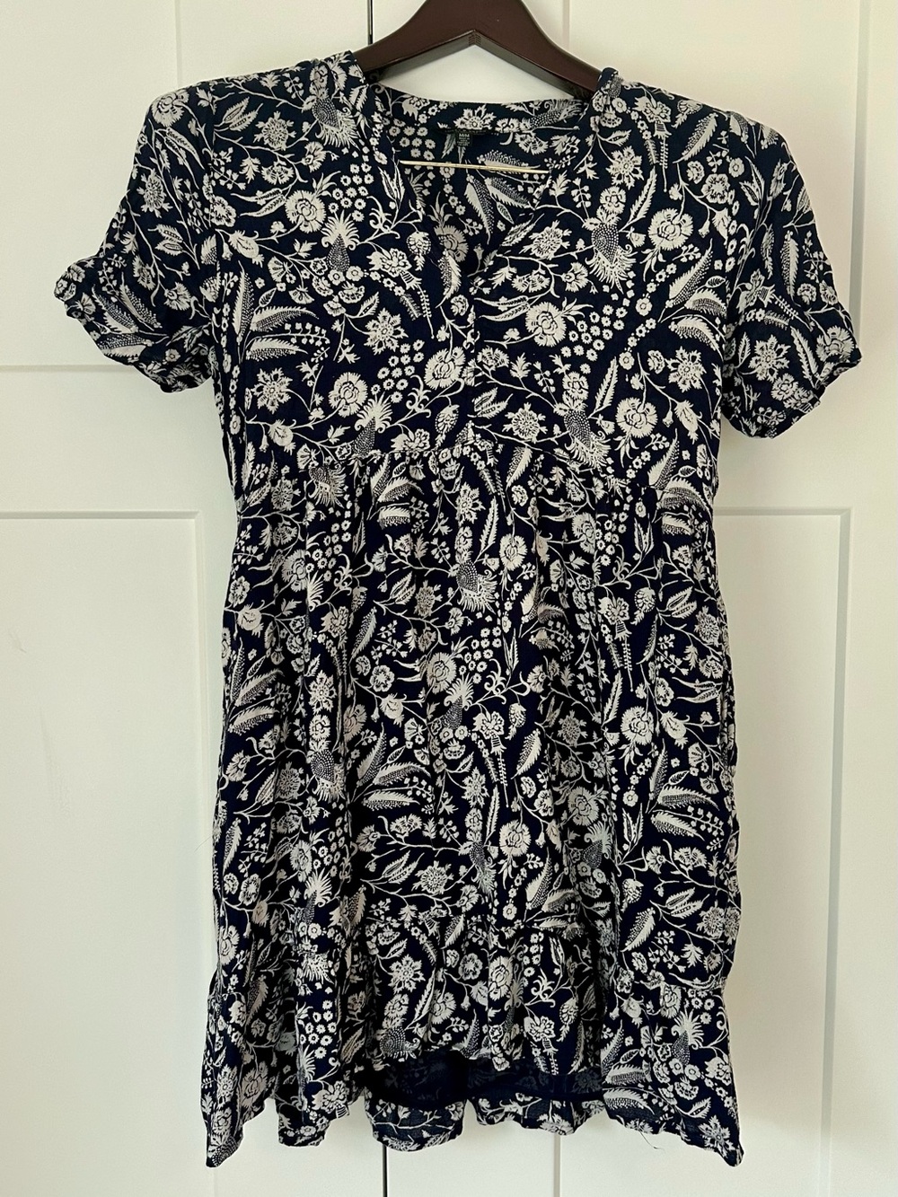 Lucky Brand Navy and White Floral V-Neck Dress